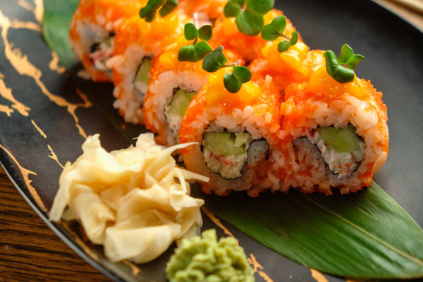 istock A set of fresh sushi rolls with salmon 1413273132