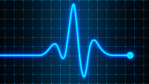 glowing cardiogram line with blue graph paper on background. medical and health research concept - nabız kontrolü stok fotoğraflar ve resimler