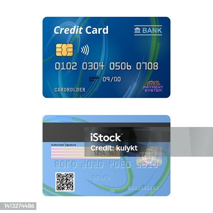 istock Contactless bank credit card, front and back view 1413274486