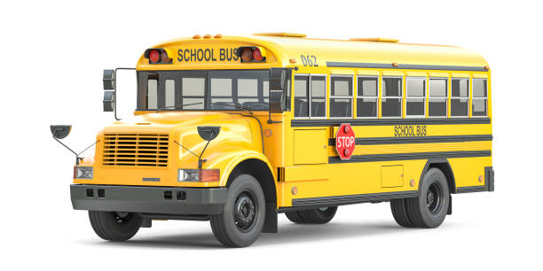 白い背景に隔離されたスクールバス。 - スクールバス ストックフォトと画像