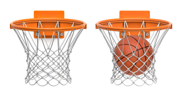 istock Baketball hoop and ball isolated on white. 1413277464