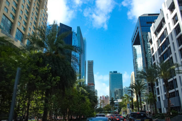 Miami, Florida USA - April 23, 2022: Downtown skyline cityscape near Brickell avenue