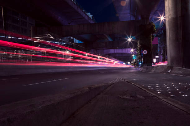 Light trails at Mexico City beltway traffic at night