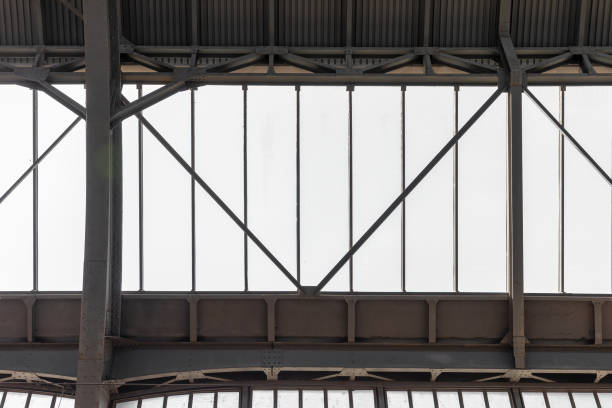 istock Skylight in an old train station, roof background 1413283609