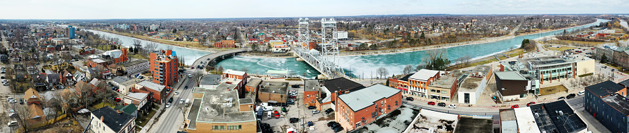 An aerial panorama of Welland, Ontario, Canada