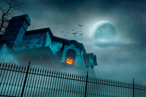 istock Haunted House In Front Of Full Moon 1413293882