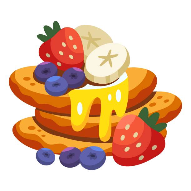 Vector illustration of pancakes with fruits and berries vector art illustration