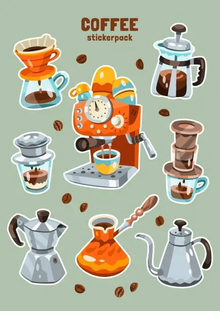 Vector illustration of Set of vector illustration of coffee brewing methods