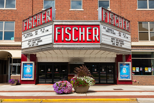 Danville, Illinois - United States - July 31st, 2022: Exterior of the Fischer Theatre, built in 1884, in downtown Danville, Illinois.