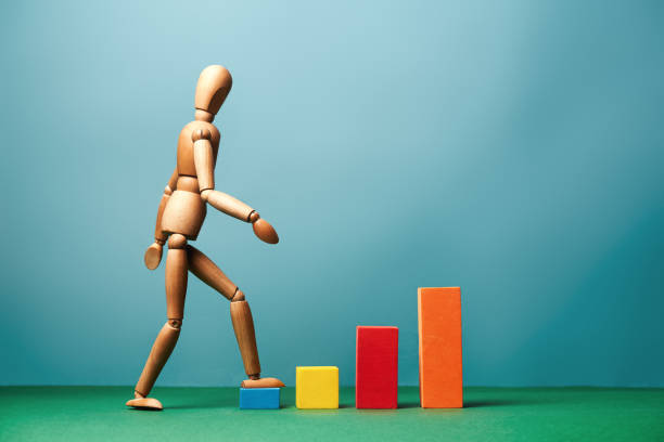 istock Wooden business man and sales schedule 1413298596
