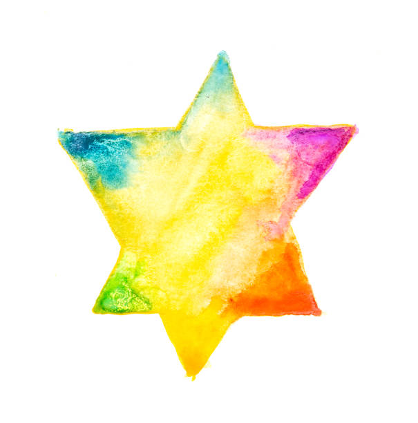 watercolor painted star of david isolated on white stock photo