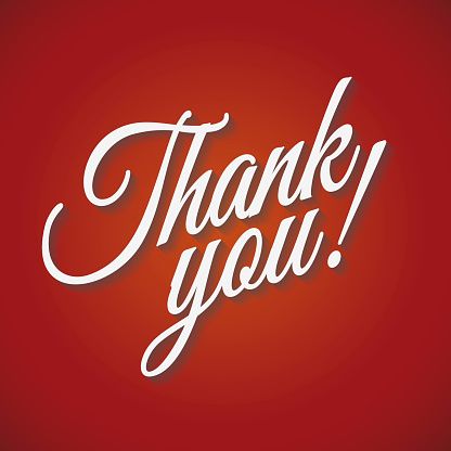 Thank you card with shadow on red background. Vector Illustration