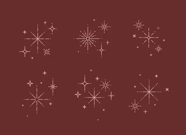 Vector illustration of Clink splashes, stars, glowing flat line style red