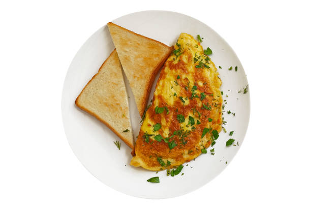 istock Breakfast on plate, omelet with toasts  isolation on white 1413309454