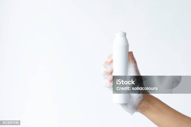 Facial Cleansing Foam Stock Photo - Download Image Now - Facial Cleanser, Human Hand, Merchandise