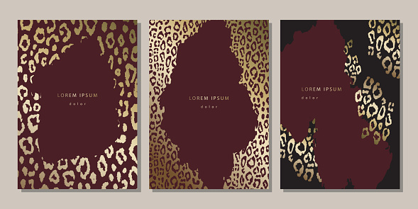 Set of luxury templates with golden leopard skin texture