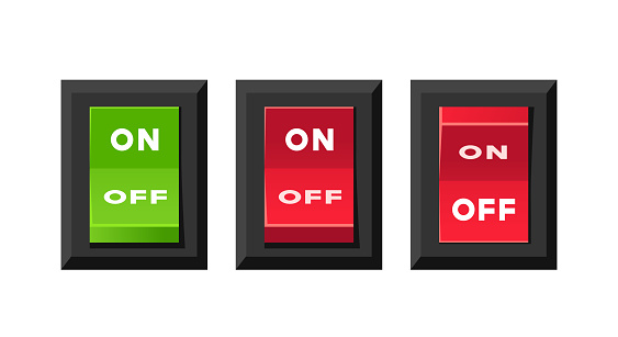 Set with realistic 3d style on and off toggle switch button retro icon vector illustration