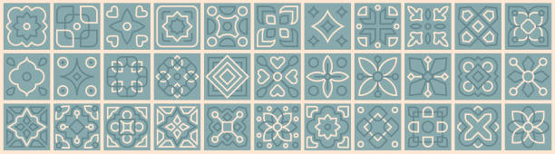 istock Patchwork from Azulejo tiles Portugal and Spain ornate collection. Set decor geometric and floral retro tiles pattern for ceramic floor and wall vector illustration 1413316797
