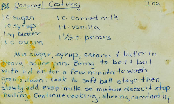 istock Old worn and stained recipe card 1413317239