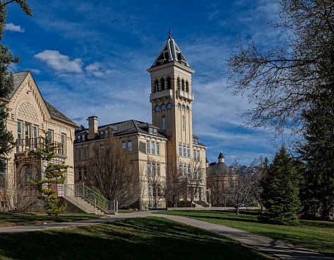 Historic Old Main. Utah State University campus, Logan, Utah.