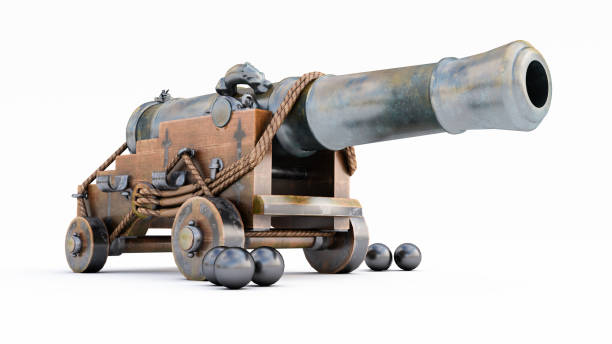 istock Old Pirate Cannons on a white background, 3d ramadan cannon gun 1413318926