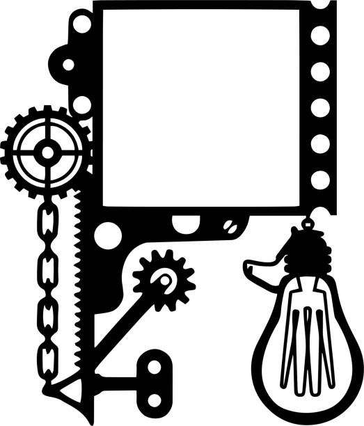 ilustrações de stock, clip art, desenhos animados e ícones de steampunk frame vector clip art, black and white - backgrounds rusty copper weathered