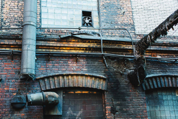 istock Scary place. Abandoned building. Gothic background. Post apocalyptic landscape. Industrial background. Horror. Destruction. Old abandoned factory. 1413322539