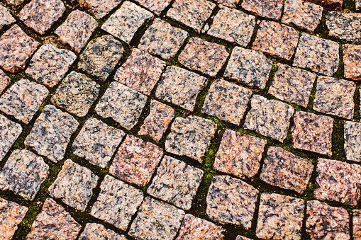 Paved stone floor. Granite stone