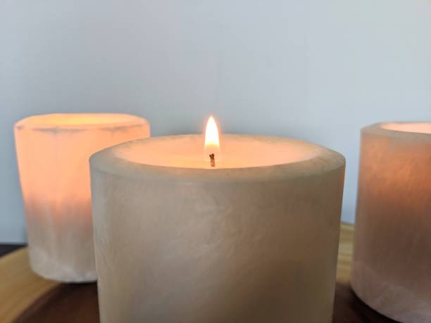 istock Natural Palm Wax Pillars with Flame 1413324496