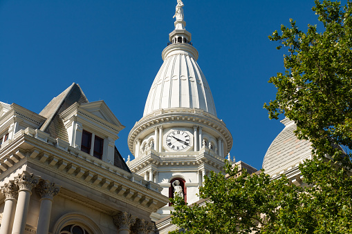 Aerial view of the New Jersey State Capitol Building in Trenton with American Flag