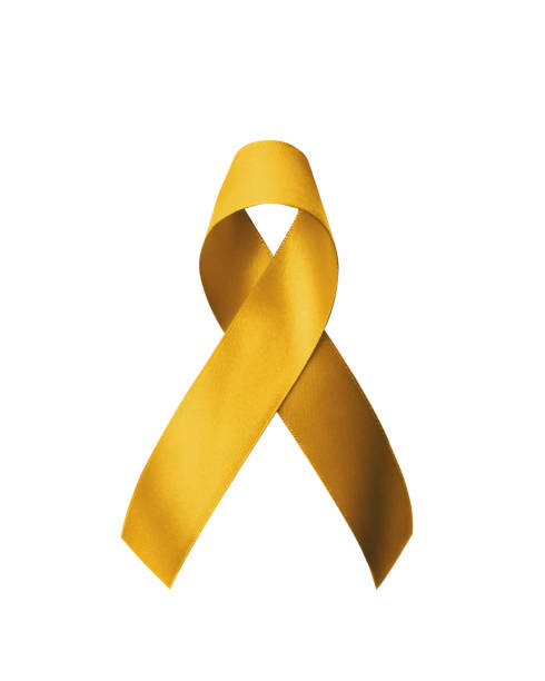 childhood cancer awareness with gold ribbon isolated on white background with clipping path. golden bow color for embryonal rhabdomyosarcoma, neuroblastoma and osteosarcoma awareness - beast cancer awareness month stok fotoğraflar ve resimler
