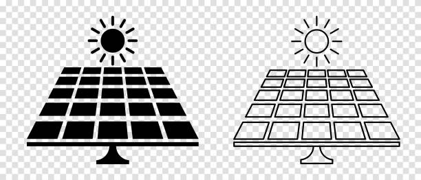 Solar panel icon Solar panel icon. Flat and line art style. Vector illustration isolated on transparent background heat energy silhouette stock illustrations