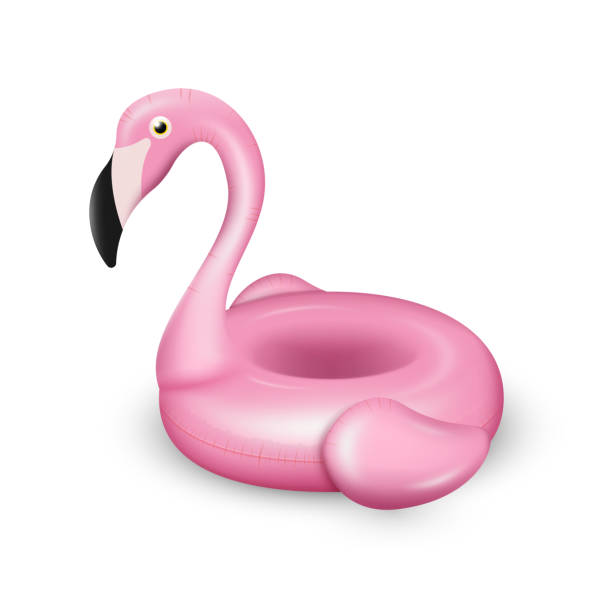 istock 3d pink flamingo inflatable swimming ring. Realistic tropical bird shape swimming pool life buoy 1413335684