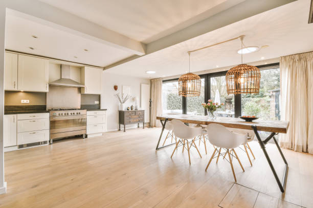 istock Modern furnished living room with kitchen 1413337141