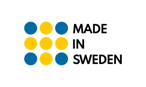 made in sweden, vector logo with swedish flag painted circles made in sweden, vector logo with swedish flag painted circles swedish flag stock illustrations