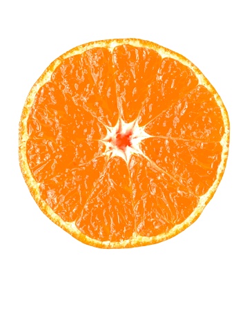 Perfectly retouched orange with half slice isolated on white background