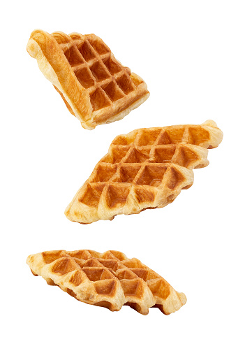 Falling Croissant Waffle isolated on white background with clipping path.