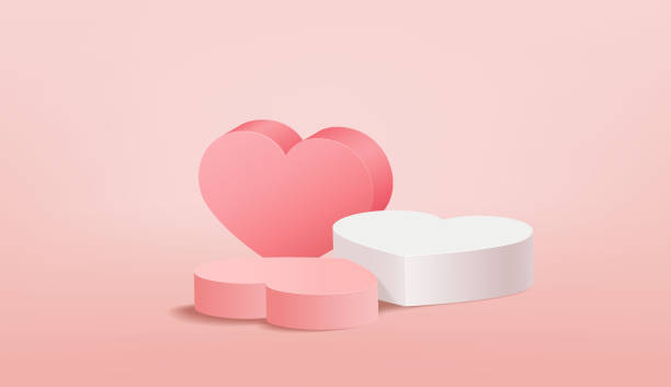istock Pink abstract 3d room with realistic stand or podium heart shape 1413351812