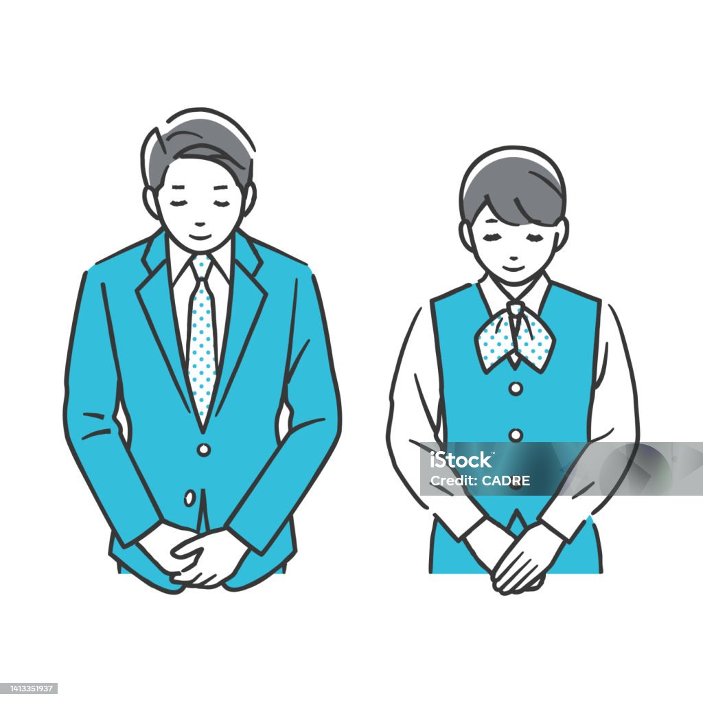 남자와 여자 절 절하기에 대한 스톡 벡터 아트 및 기타 이미지 - 절하기, 감사, 남자 - iStock