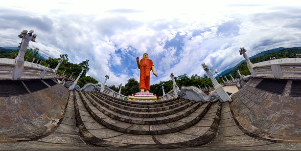 Buddha monument at the Ranawana Purana Rajamaha Viharaya. Kandy city, Sri Lanka. 360 panorama VR