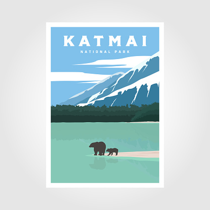 Katmai National Park poster vector illustration design