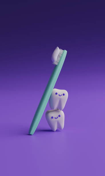 istock Cute cartoon 3D tooth and toothbrush render 1413358730