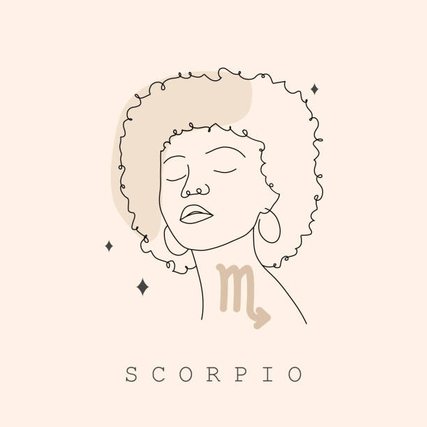 Scorpio zodiac sign. One line drawing. Astrological icon with abstract woman face. Mystery and esoteric outline logo. Horoscope symbol. Linear vector illustration in minimalist style Scorpio zodiac sign. One line drawing. Astrological icon with abstract woman face. Mystery and esoteric outline logo. Horoscope symbol. Linear vector illustration in minimalist style. scorpio stock illustrations