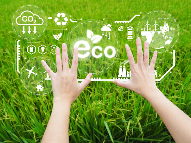 istock Digital Eco, a young woman showing environmental technology 1413360785