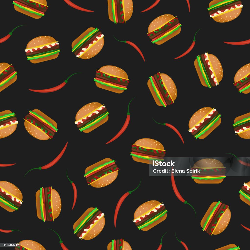 Hamburger Pattern Background Hamburger Pattern On Black Background Stock Illustration - Download ...
