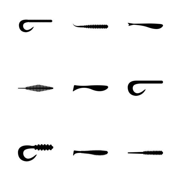 sztuczne przynęty wędkarskie wykonane z silikonu, ilustracja wektorowa. - fishing worm stock illustrations