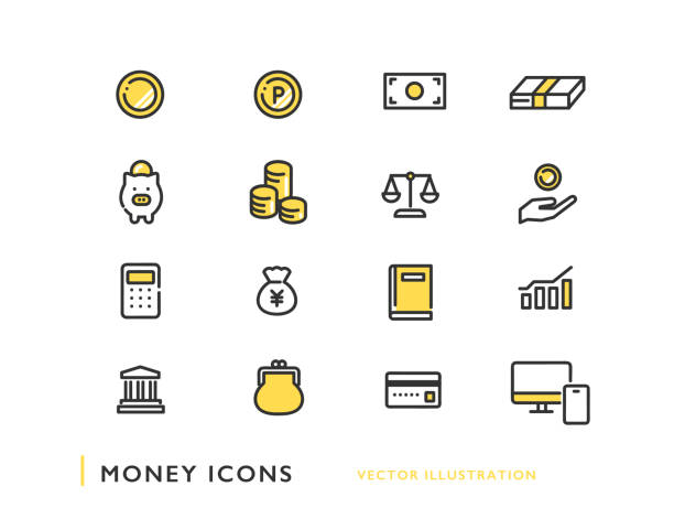 ilustraciones, imágenes clip art, dibujos animados e iconos de stock de conjunto de iconos de dinero. - purse