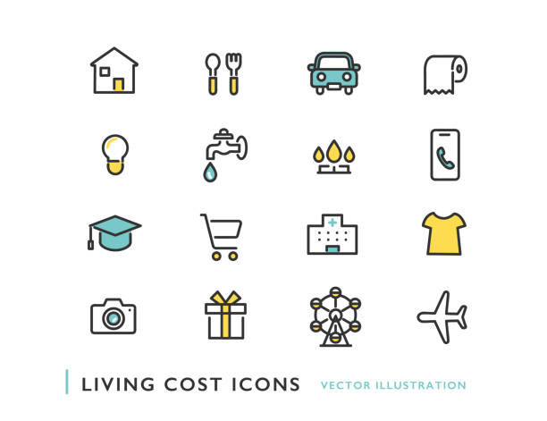 living cost icon set. living cost icon set. cost of living stock illustrations