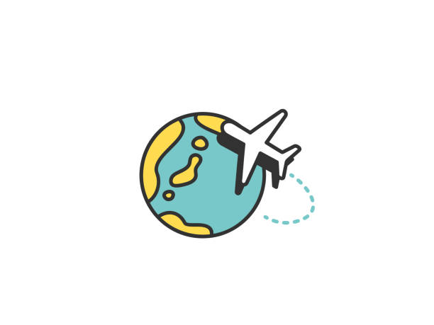 Image of traveling abroad on an airplane Image of traveling abroad on an airplane round the world travel stock illustrations