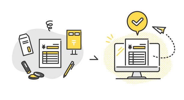 온라인 송장 발행 서비스를 사용합니다. - data information medium technology pc stock illustrations